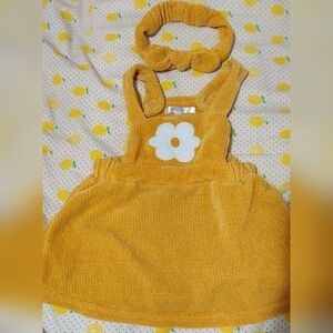 Tahari 3-6 Months Yellow Soft Dress with Flower and Matching Headband Set